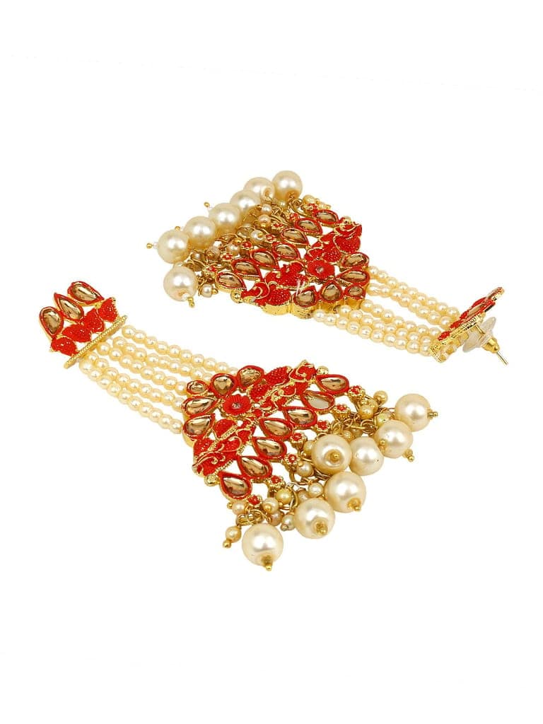 Cardinal Gold Color Moti Gold Plated Brass Red Minakari Earrings Set view 2