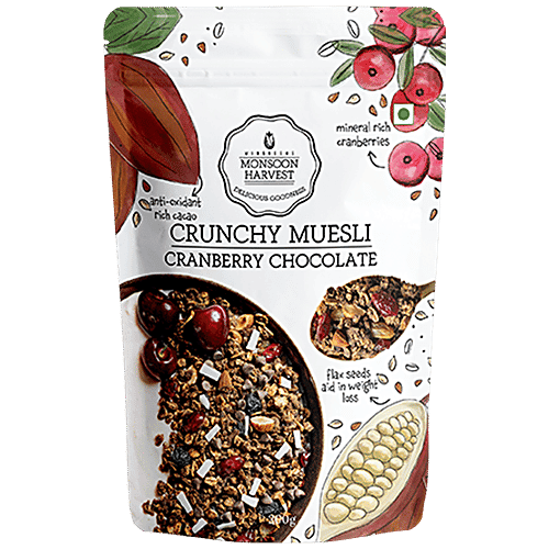 Monsoon Harvest Crunchy Muesli - Cranberry Chocolate, Rich In Protein, No Preservatives, 200 g