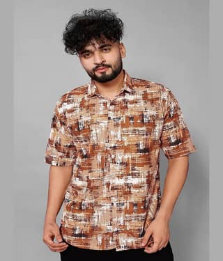 HARPITA Corduroy Oversized Fit Printed Half Sleeves Men's Casual Shirt - Brown ( Pack of 1 )