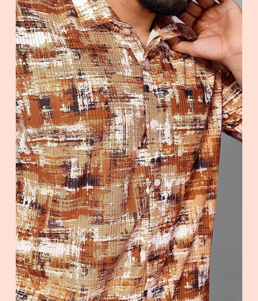 HARPITA Corduroy Oversized Fit Printed Half Sleeves Men's Casual Shirt - Brown ( Pack of 1 ) view 2
