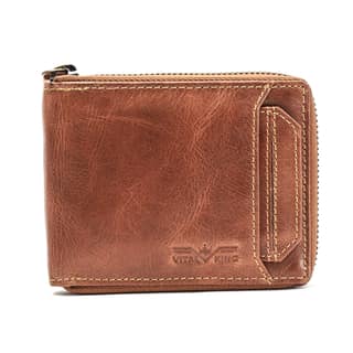 Vital King Men Travel Tan Genuine Leather RFID Wallet (12 Card Slots)