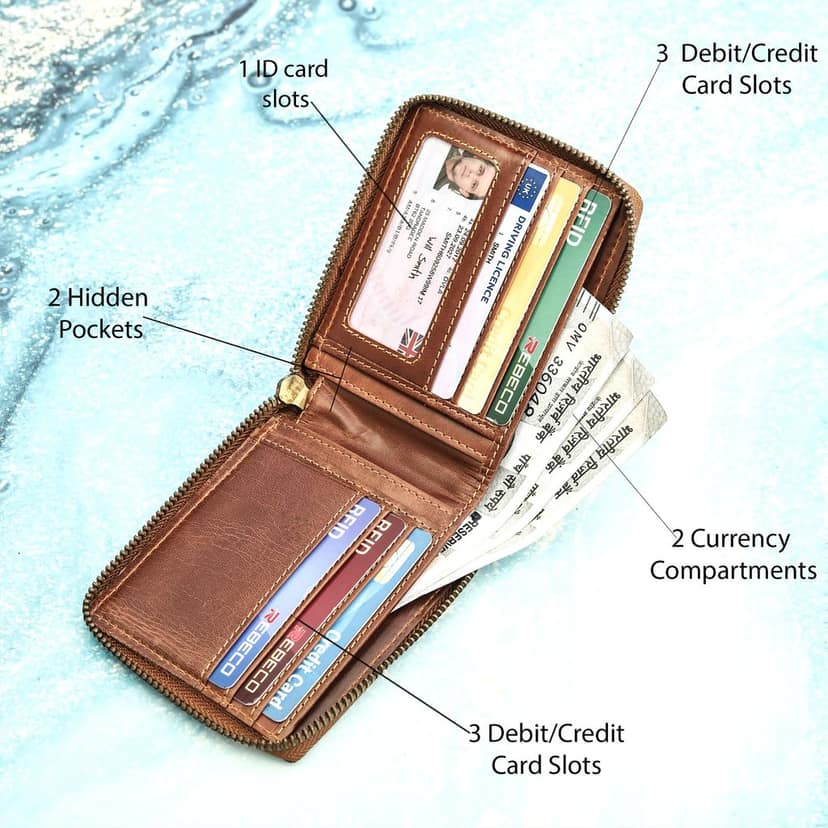 Vital King Men Travel Tan Genuine Leather RFID Wallet (12 Card Slots) view 5