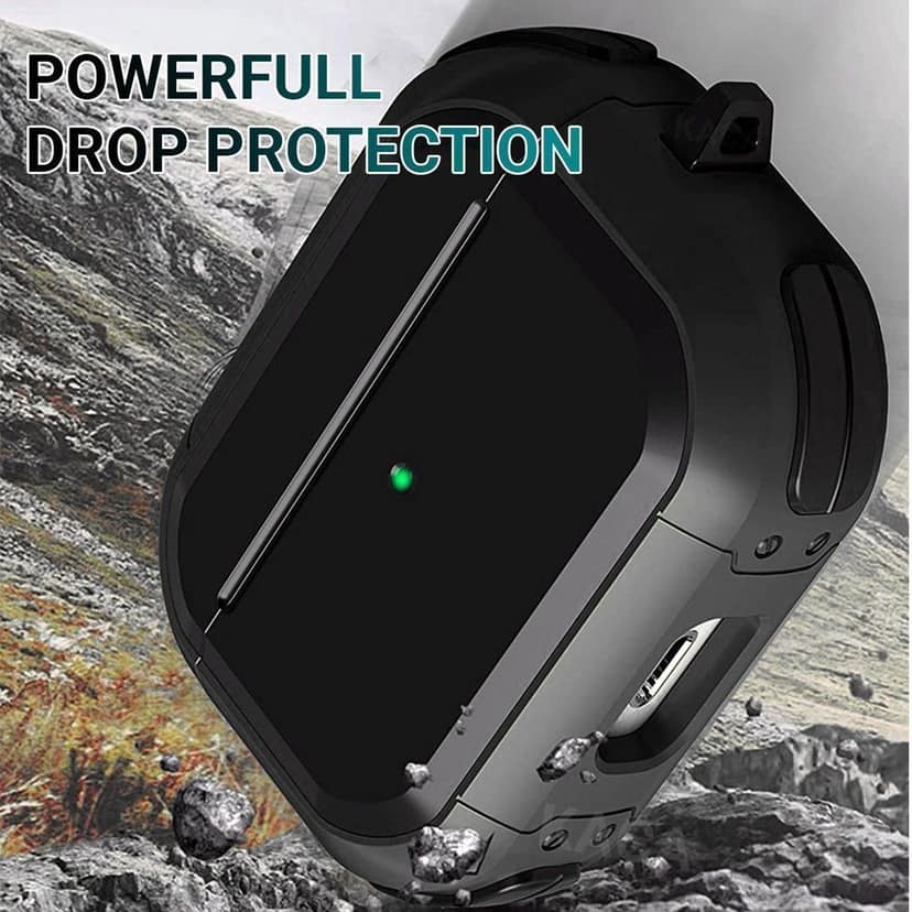 LIRAMARK Tough Rugged Hard Shell Armor case cover for Airpods Pro (2019), AirPods Pro 1st Generation (Black) view 2