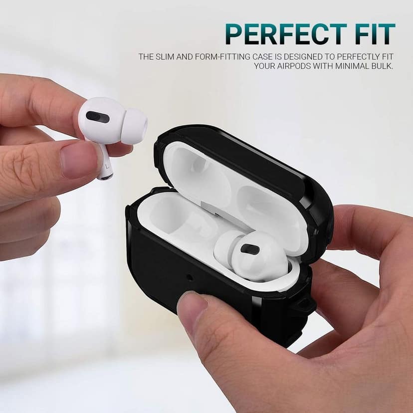 LIRAMARK Tough Rugged Hard Shell Armor case cover for Airpods Pro (2019), AirPods Pro 1st Generation (Black) view 3