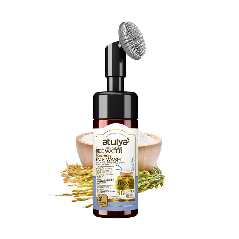 Atulya Rice Water Foaming Face Wash with Silicone Brush For Radiant Skin- 150ml