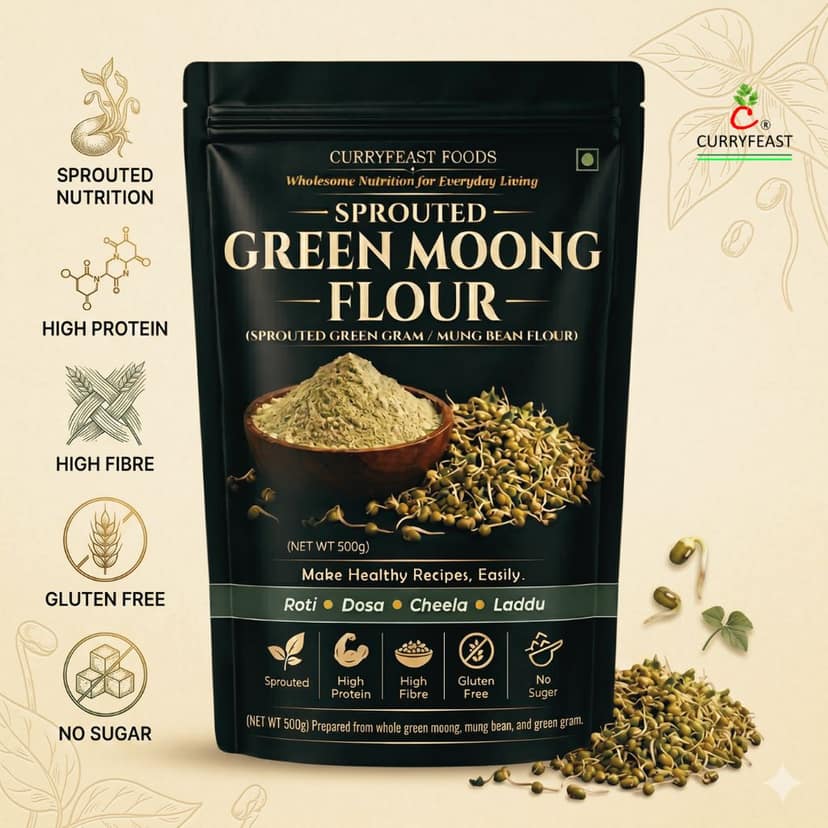 CURRYFEAST Sprouted Green Moong Flour / Sprouted Green Gram Flour / Instant Chiila Flour / Gluten Free / Super Healthy view 7