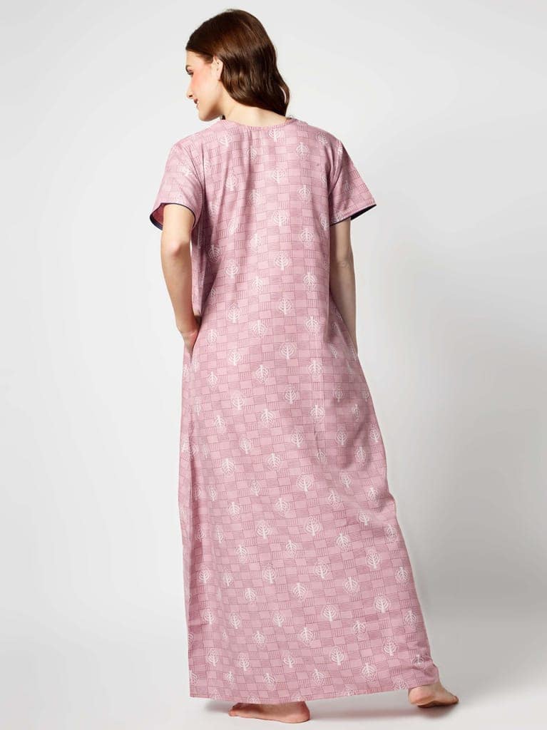 Zeyo Women Micro Polyester Light Blue Leaf Print Nighty view 4