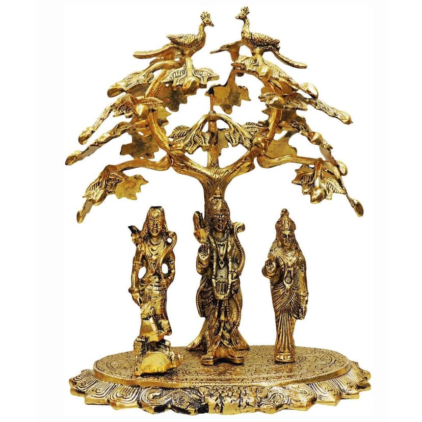 Aluminium Ram Darbar Tree Gold Plated Idol | Ram Parivar Decorative Murti for Home Mandir, Height : 16 Inch (ASMAS202 G) view 2
