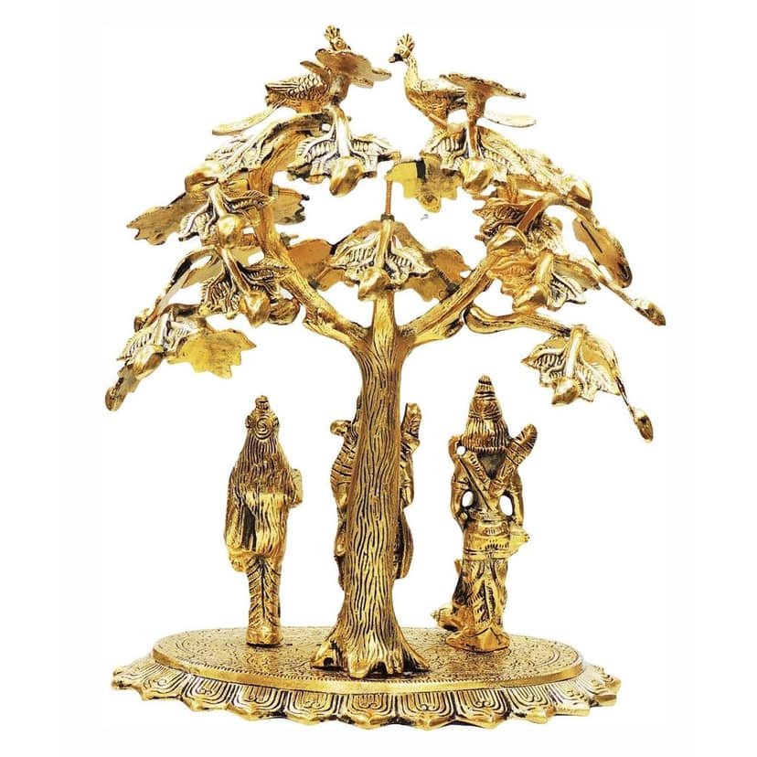 Aluminium Ram Darbar Tree Gold Plated Idol | Ram Parivar Decorative Murti for Home Mandir, Height : 16 Inch (ASMAS202 G) view 3