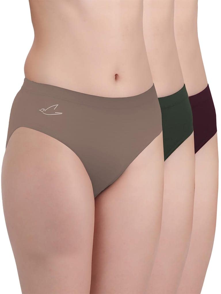Freecultr Women’s Micromodal Mid-Rise Hipster | Super Soft & Breathable Fabric | Medium Rear Coverage | Comfortable Stretch Elastic | Pack of 3 |Color - Avocado Green,Clay,Port Wine