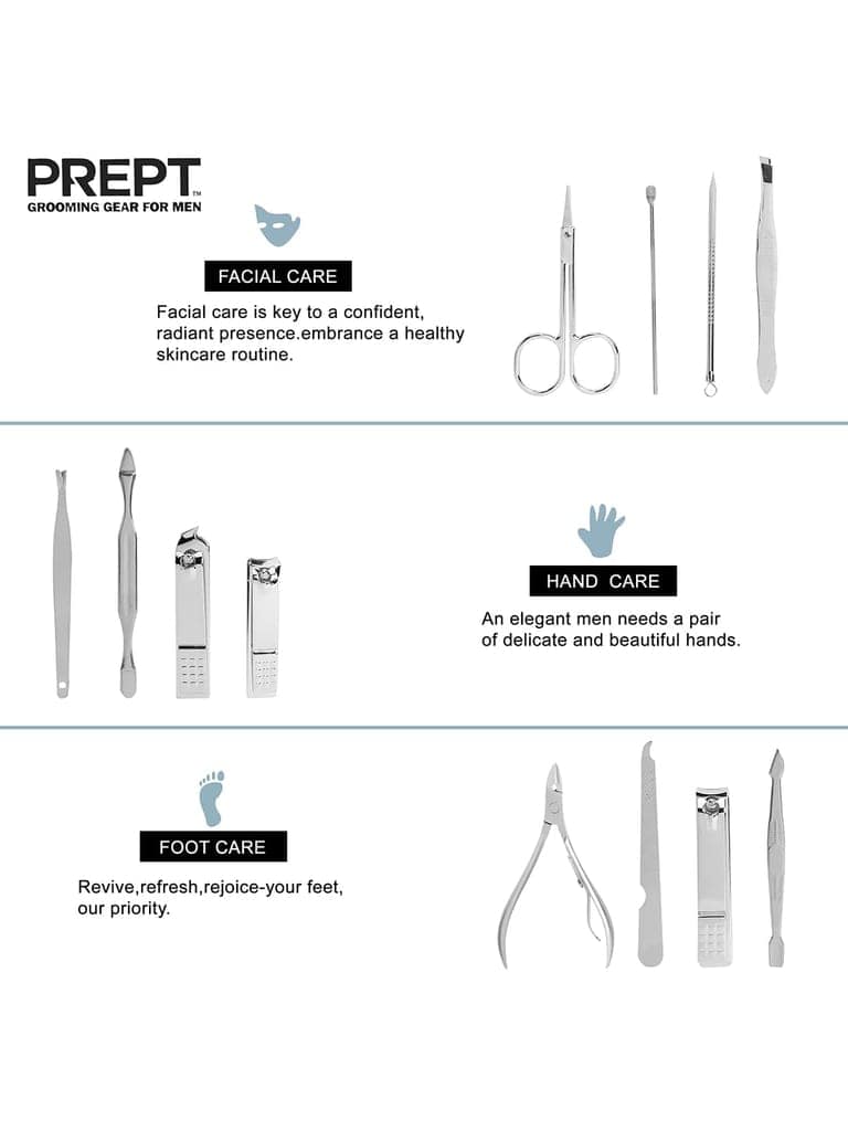 PREPT Manicure Set Nail Clippers Pedicure Kit - 12PCS Stainless Steel Manicure Set, Professional Mens Grooming Kits, Nail Care Tools with Luxurious Travel Case - California Proposition 65 listed - Lead free | Cadmium Free | Phthalates Free view 3