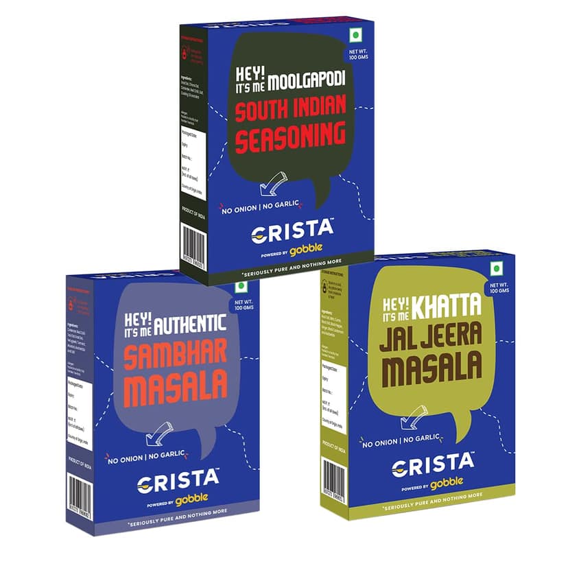 CRISTA South Indian Seasonings Combo Pack (Sambhar Masala, 100 gm, Moolgapodi 100 gm & Jal Jeera Masala 100 gm) - Pack of 3