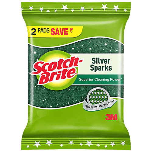 Scotch brite Silver Sparks Scrub Pad, Scrubber for Utensil cleaning, 2 pcs