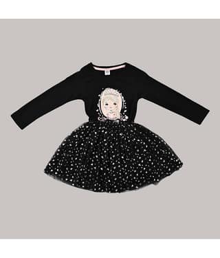 Cherry Tree Cotton Blend Frock For Girls ( Pack of 1 , Black )