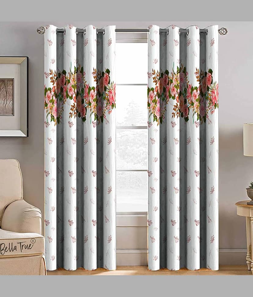 BELLA TRUE Set of 2 Door SemiTransparent Eyelet Polyester Multi Color Curtains ( 213 x 113 cm )