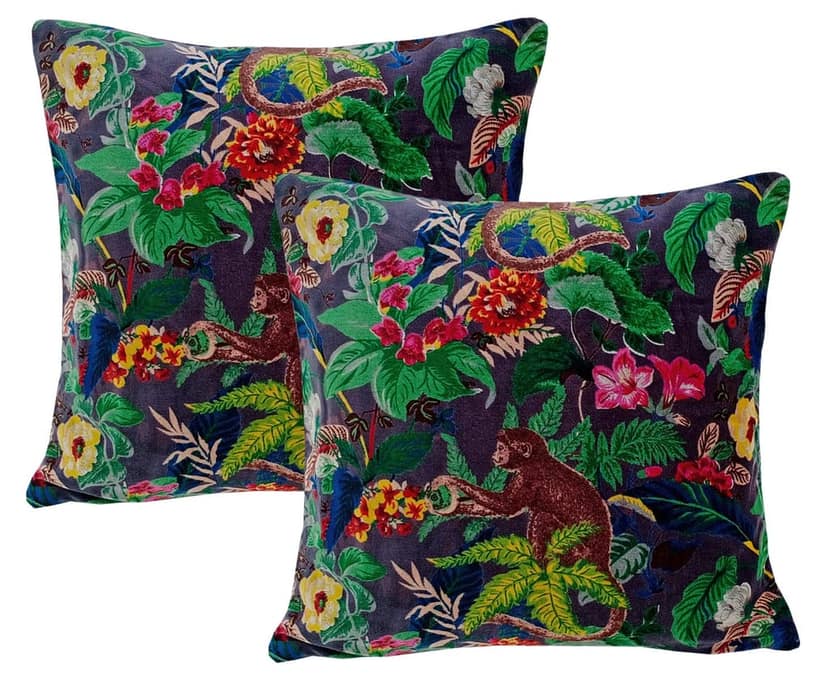 Kirti Finishing | Gray Monkey Print Velvet Cushion Cover view 3