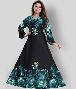 PURSA - Black Satin Women's Nightwear Nighty & Night Gowns