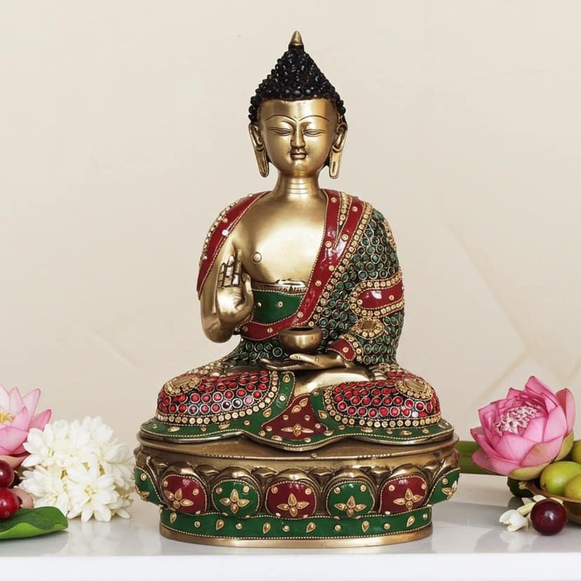 Brass Buddha Ji Idol - Handcrafted Divine Showpiece, Height : 15 Inch (BSMAS1547 G)