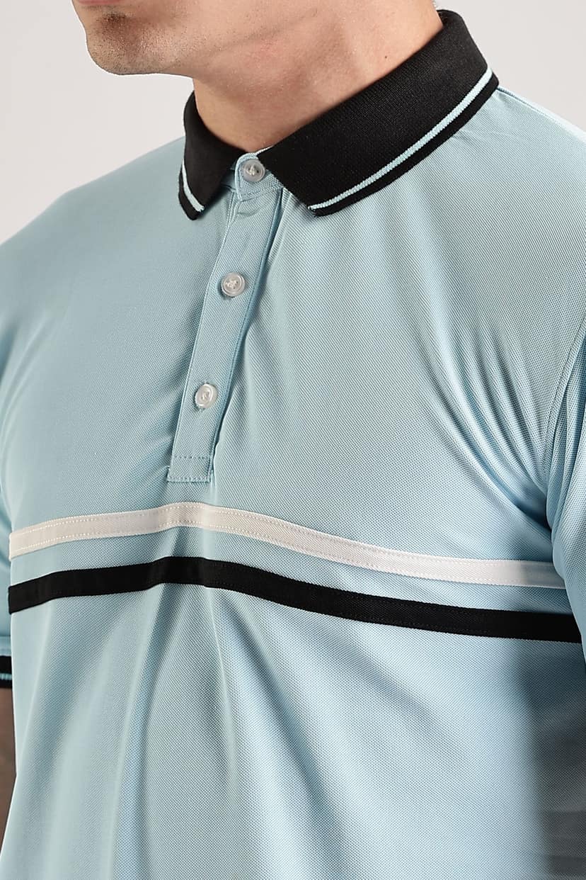 Polyester Sky Blue Striped Polo view 10