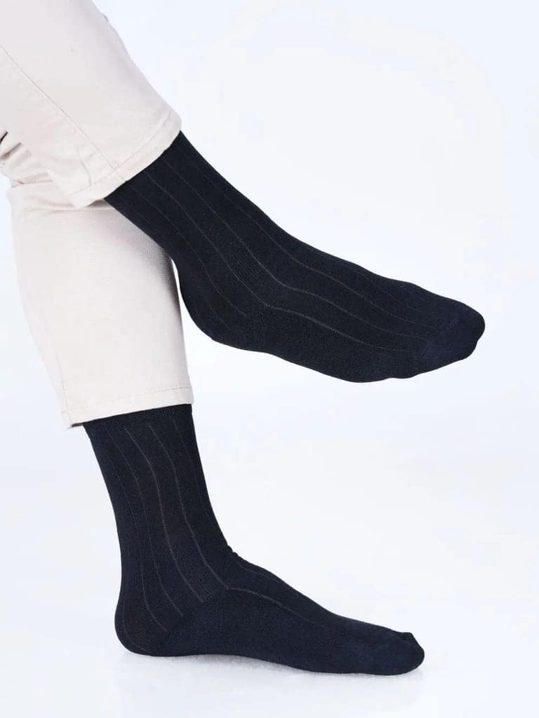 Cotton Rich Designer Socks for Men and Women - Rib Stripe (Black)