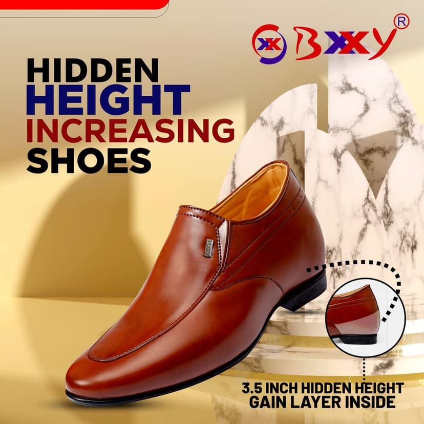 BXXY Men's 9 cm (3.5 Inch) Hidden Height Increasing Faux Leather Material Slip-on Formal Dress Shoes