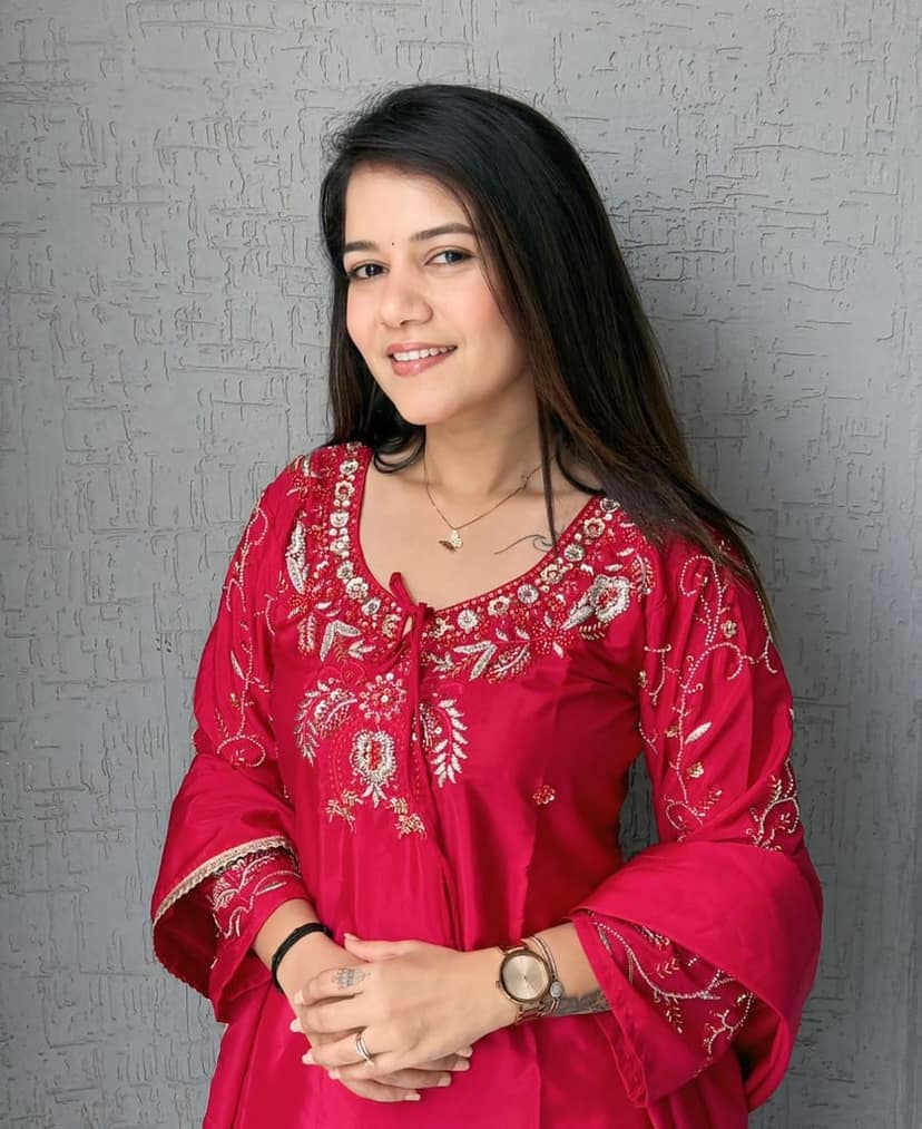 Pink Farshi Salwar Suit for Women Hand Embroidery Work view 3