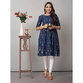 OMSAIFAB Casual Self Design Women Dark Blue Top