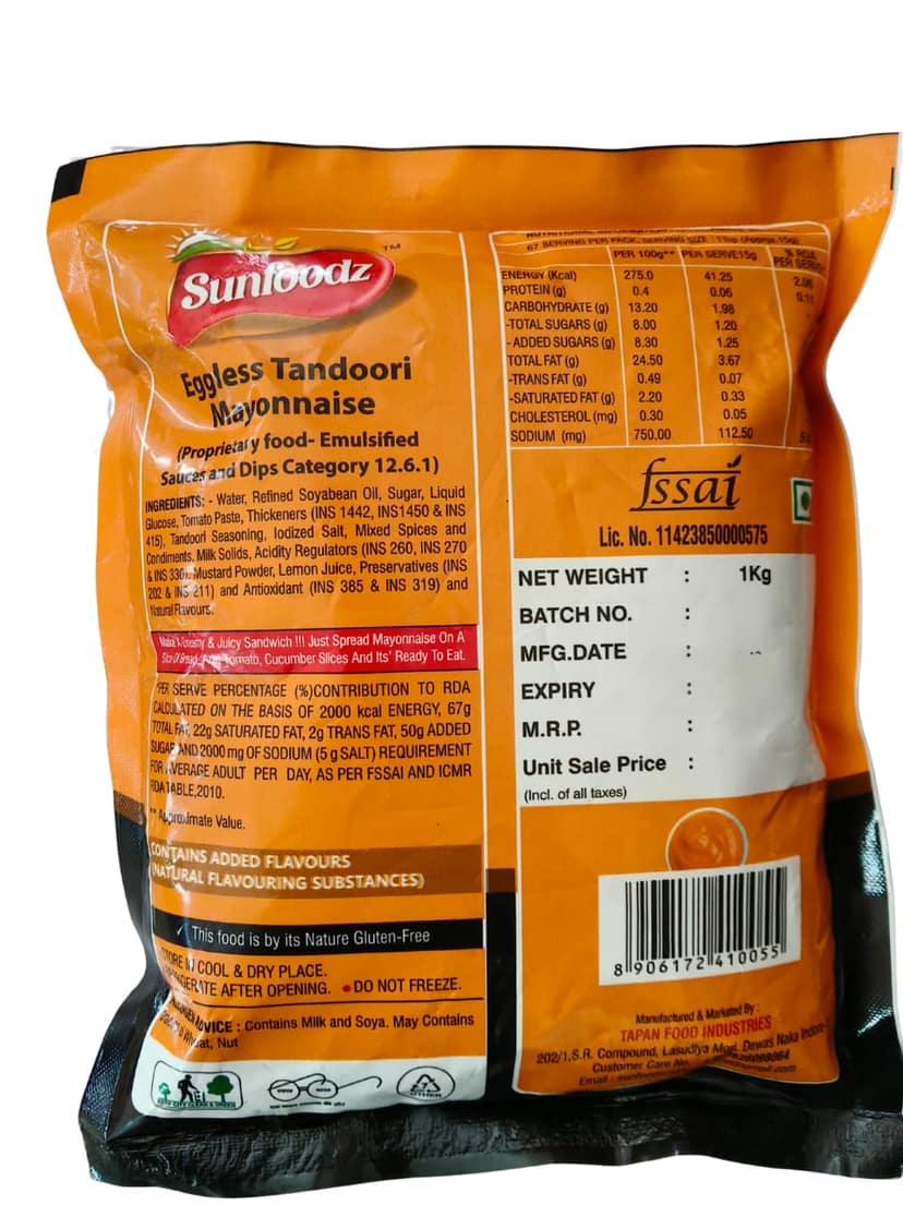 Sunfoodz Eggless Tandoori Mayonnaise 1Kg view 2