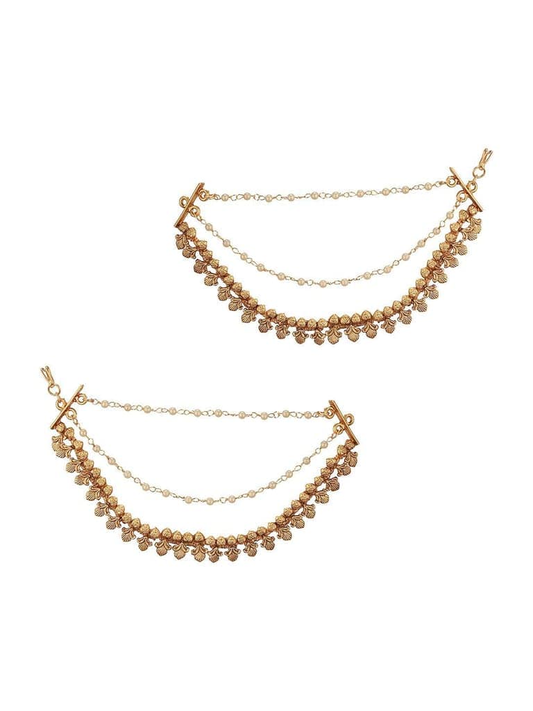 Gold Plated 3 Layered Pearls Matil Champaswaralu Temple Ear Chain Earrings view 4