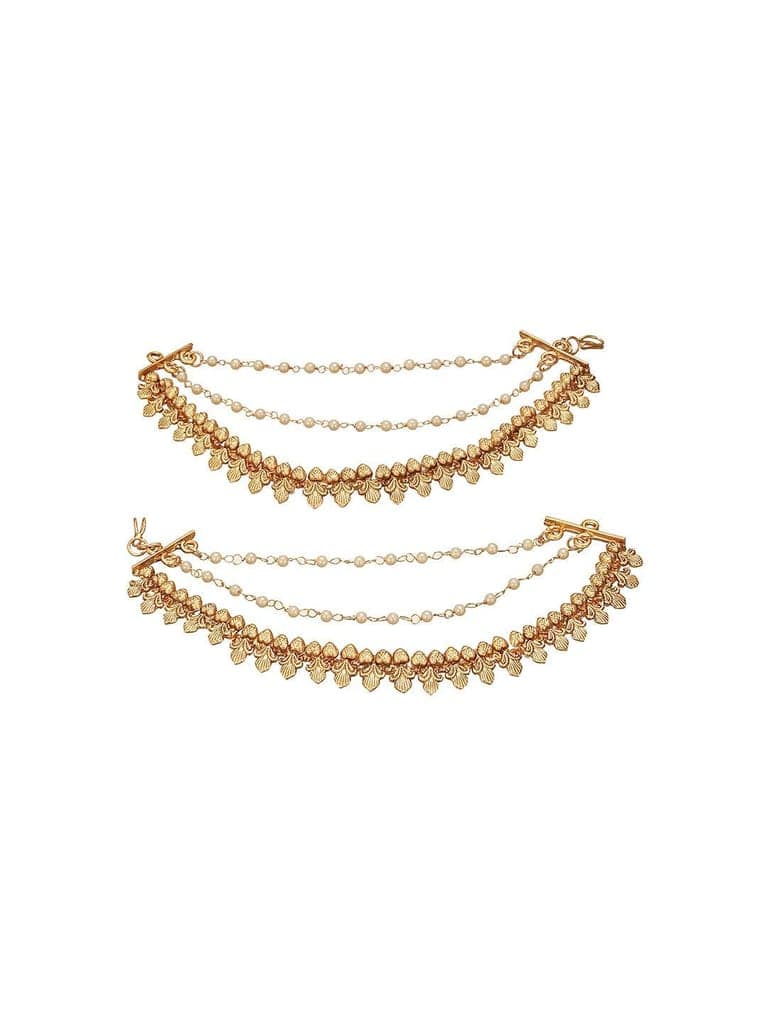 Gold Plated 3 Layered Pearls Matil Champaswaralu Temple Ear Chain Earrings view 5