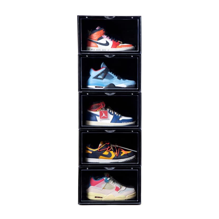 SNEAKARE Shoe Storage Organizer (Black), Heavy-Duty Sneaker Box, Stackable Storage Box with Magnetic Closure, Multipurpose Large Storage Box, Fits Size UK14, Plastic