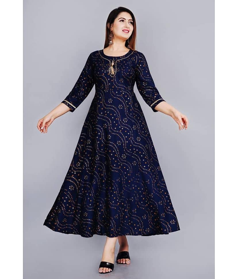 Smien - Blue Rayon Women's Flared Kurti ( Pack of 1 )