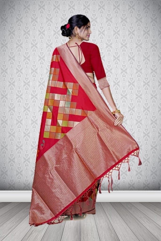 Designer Silk Saree Red view 2