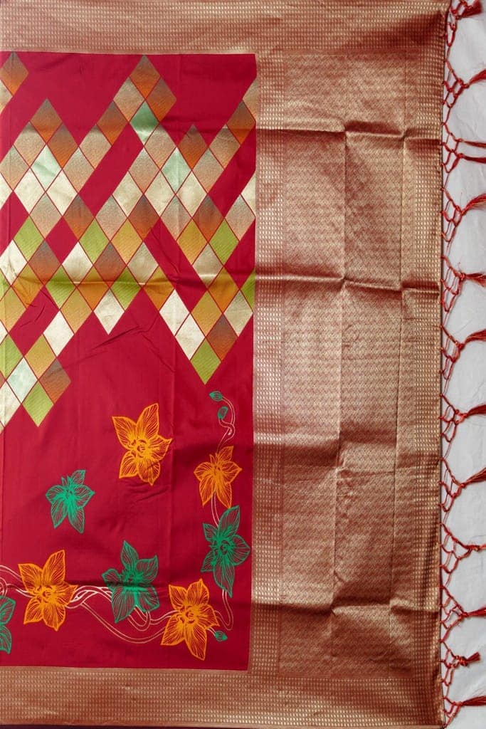 Designer Silk Saree Red view 4