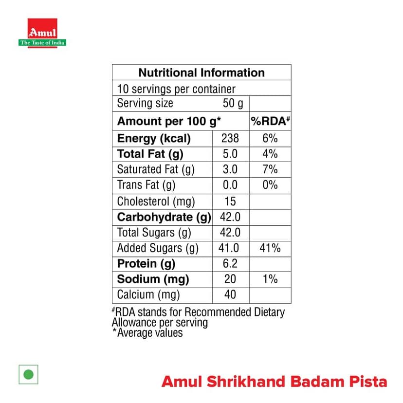 AMUL SHREEKHAND BADAMPISTA 500GM view 4