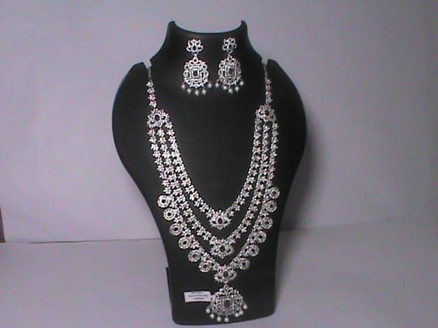 Stunning Silver Plated AD Stone Necklace Set with Earrings for Women view 2