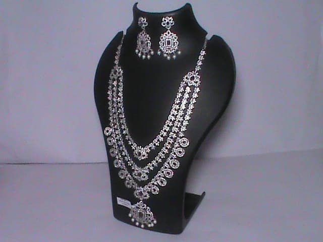 Stunning Silver Plated AD Stone Necklace Set with Earrings for Women view 3