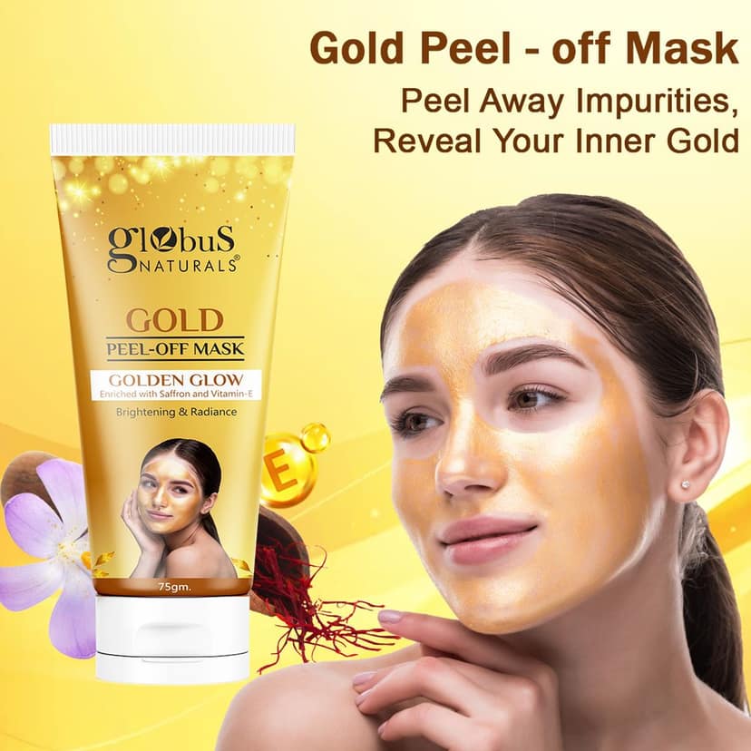 Globus Naturals Gold Peel Off Mask For Golden Glow, Enriched with Saffron & Vitamin-E, Brightening & Radiance, Suitable For All Skin Types, 75 g view 6