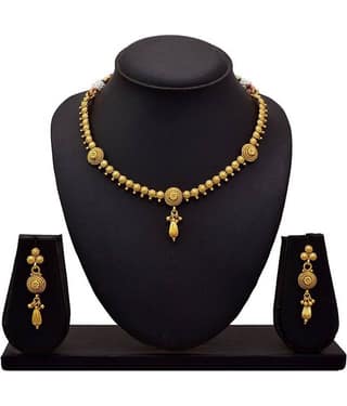 JFL - Jewellery For Less Copper Golden Traditional Gold Plated Necklaces Set