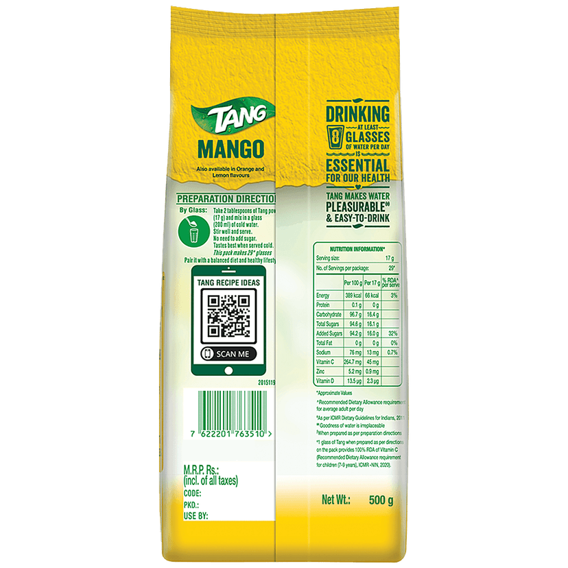 Tang Mango Instant Drink Mix, 500 G Pouch view 2