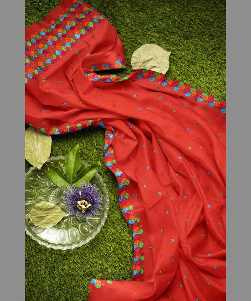 Kaseedaarts Handmade Red Phulkari (Wedding Dupatta for Women's) view 5