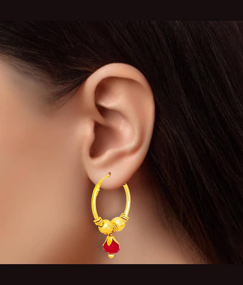 LUV FASHION Red Hoops Earrings ( Pack of 1 ) view 2