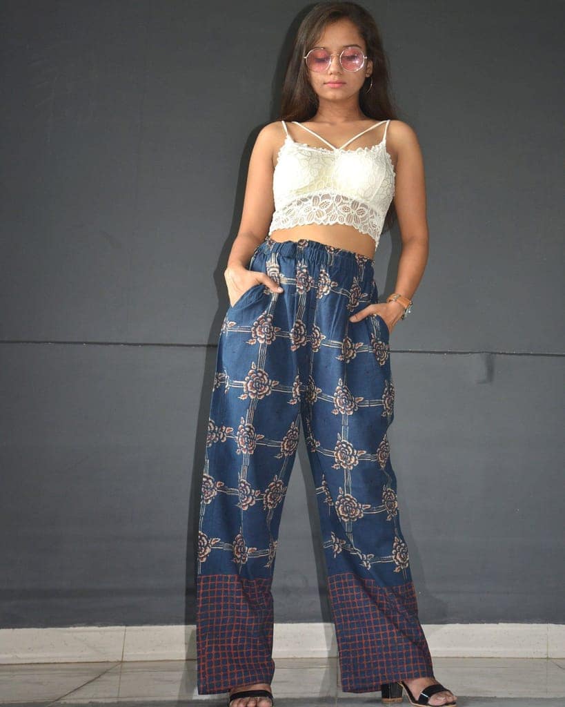Indigo Rose Ajarak Hand Block Prined Cotton Pants For Women view 2