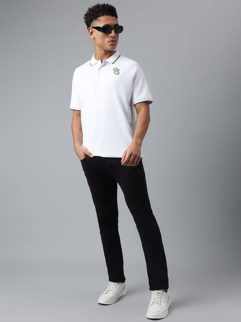 Men White Regular Fit Polo Neck T-Shirt view 6