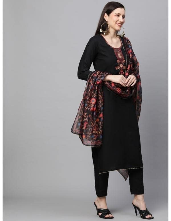 Buy & Try Rayon Kurta Pant Set with Dupatta | Kurti Set with Embrodry Work for Wedding, Party & Festival. view 3