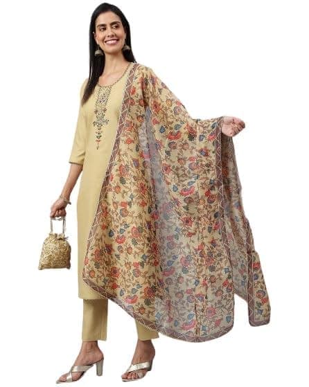 Buy & Try Rayon Kurta Pant Set with Dupatta | Kurti Set with Embrodry Work for Wedding, Party & Festival. view 6