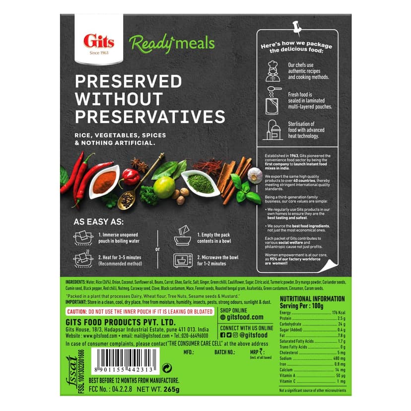 Gits READY MEALS MASALA RICE 265 GMS view 2
