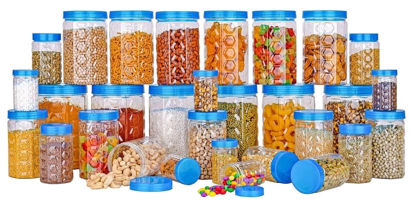 HAPPI Multipurpose Unbreakable Plastic Transparent Airtight Container Set Masala Box For Kitchen Storage Box Dabba For Spice, Pack of 18 (6 Pcs of 350ml, 650ml, 1200ml - Cyan) view 2