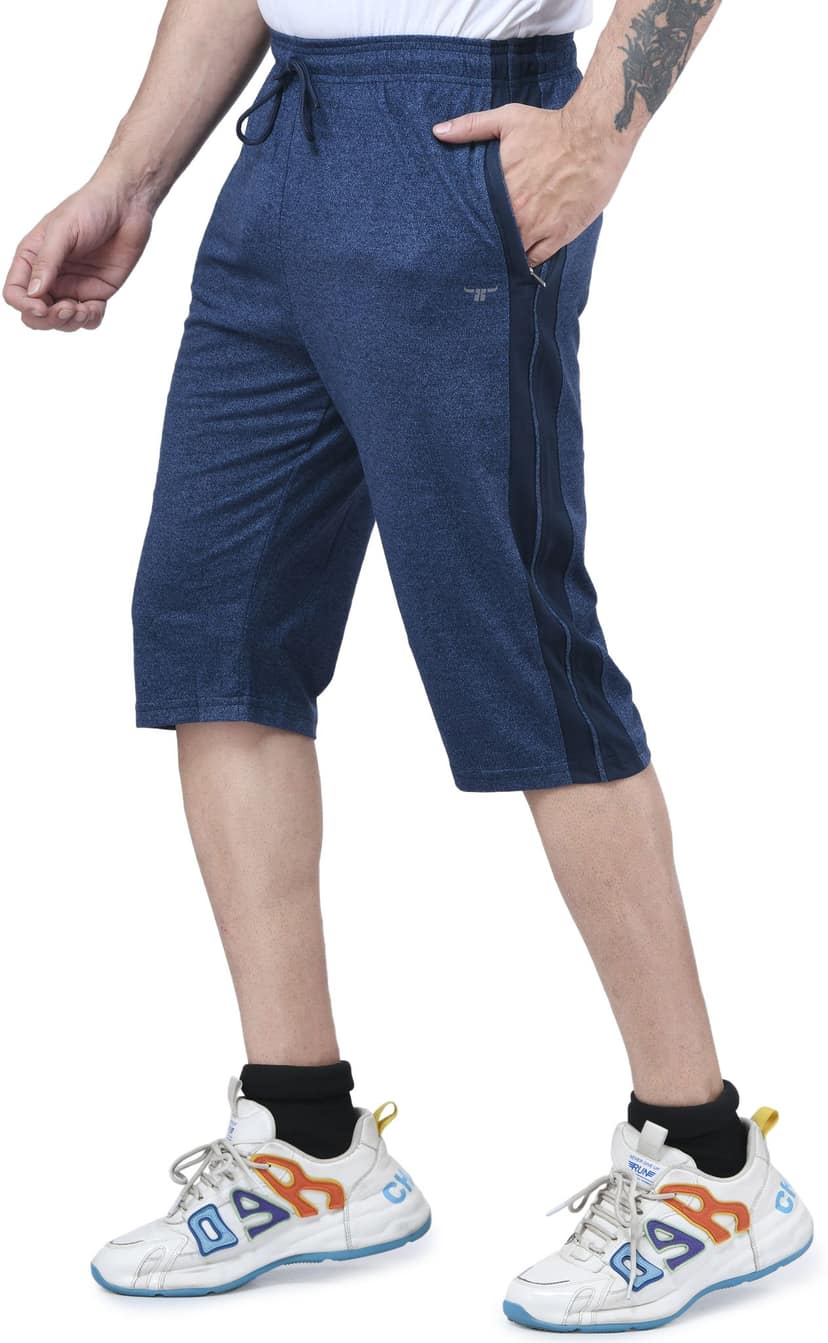 I Bulls, Designer Self Design Hosiery Cotton Regular Fit Three Quarters/Three Fourths/Three by Fourth /3/4 / Capri for Men- Casual/Sports Wear with Zip Lock Pockets