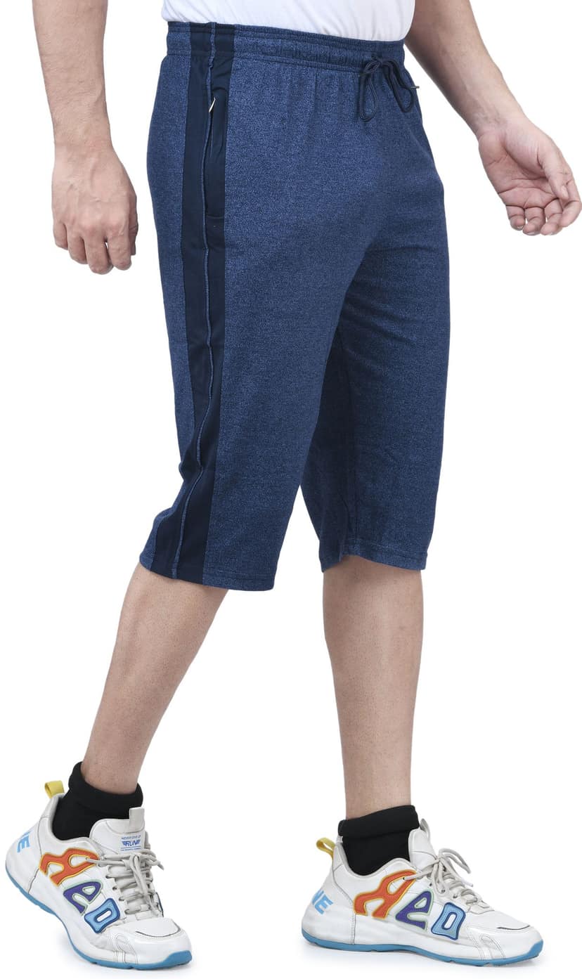 I Bulls, Designer Self Design Hosiery Cotton Regular Fit Three Quarters/Three Fourths/Three by Fourth /3/4 / Capri for Men- Casual/Sports Wear with Zip Lock Pockets view 3